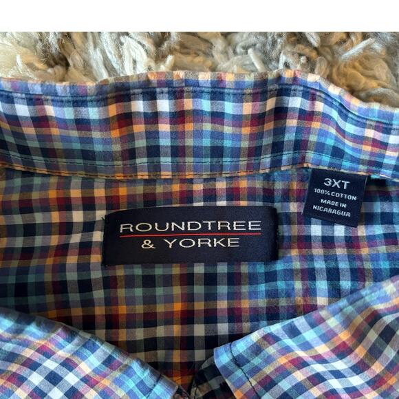 Roundtree & Yorke Blue/Red Checkered Button-Down Mens Size 3XT - Picture 2 of 5